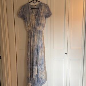Blue and White Tie-Dye Maxi Dress